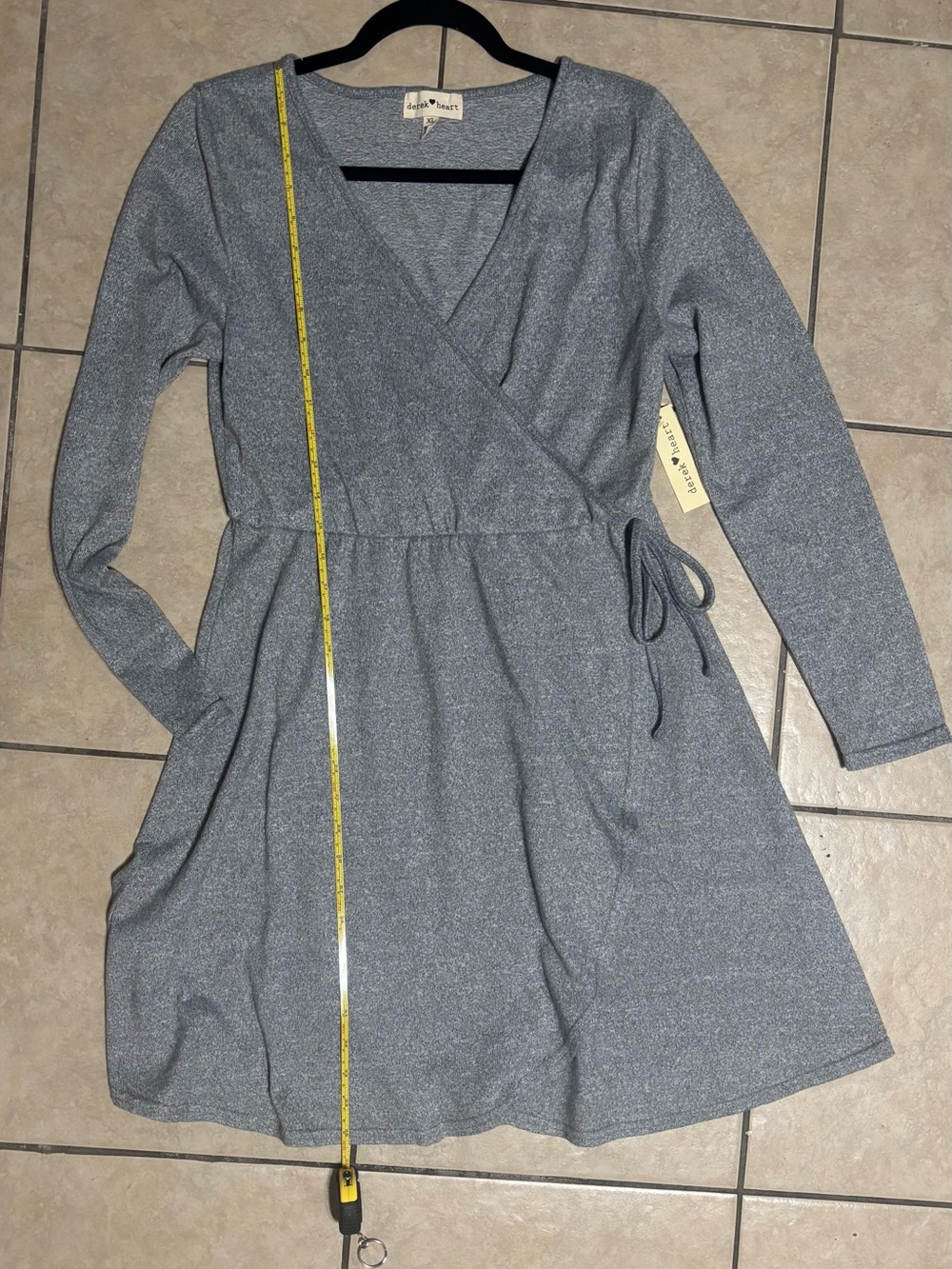 Derek Heart Gray Wrap Dress Long Sleeve Tie Waist Women’s XL NWT